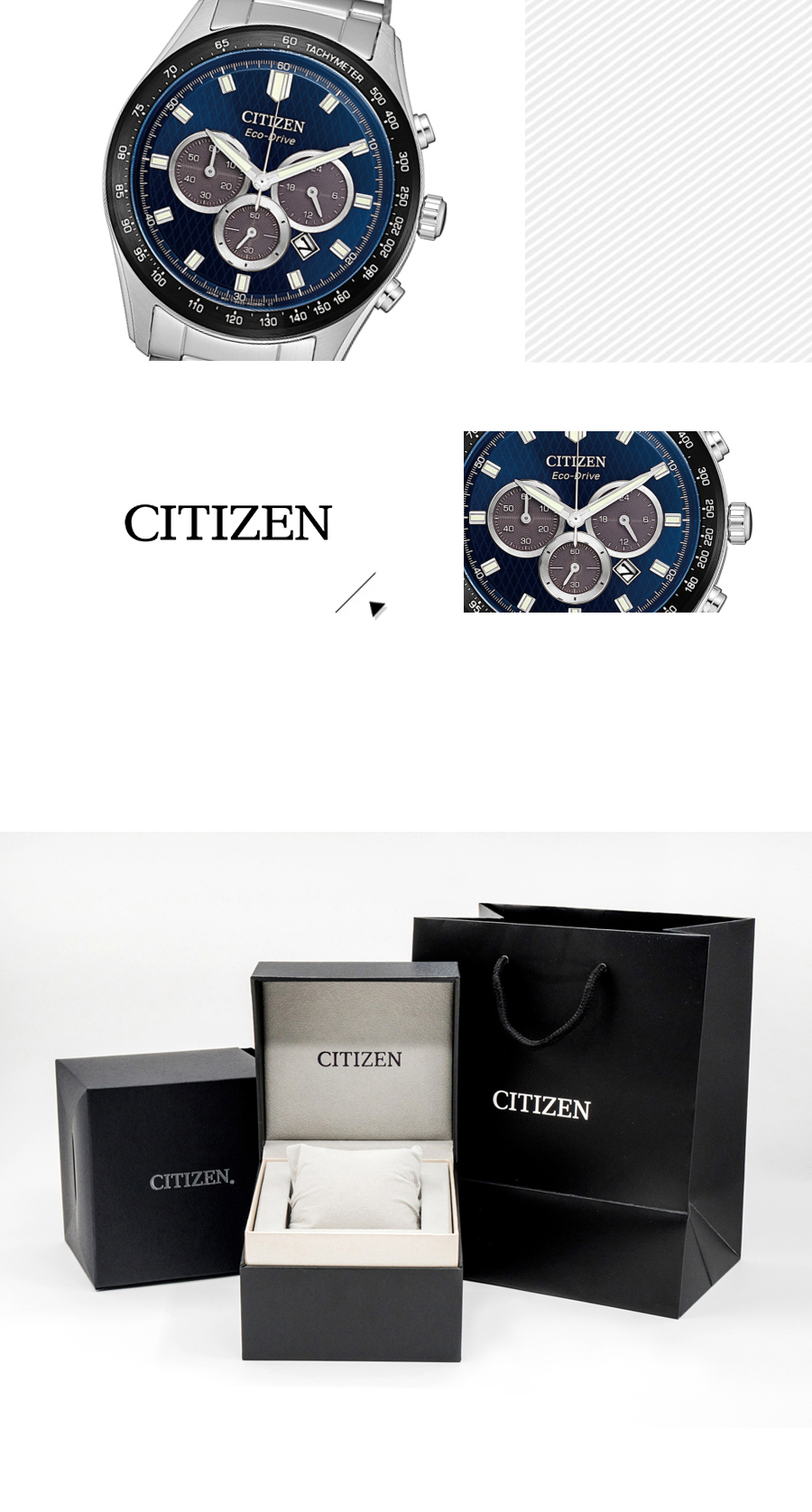 CITIZEN 星辰 Eco-Drive Chronograph 光速時刻光動能三眼計時腕錶/銀x藍 CA4454-89L 熱賣中!